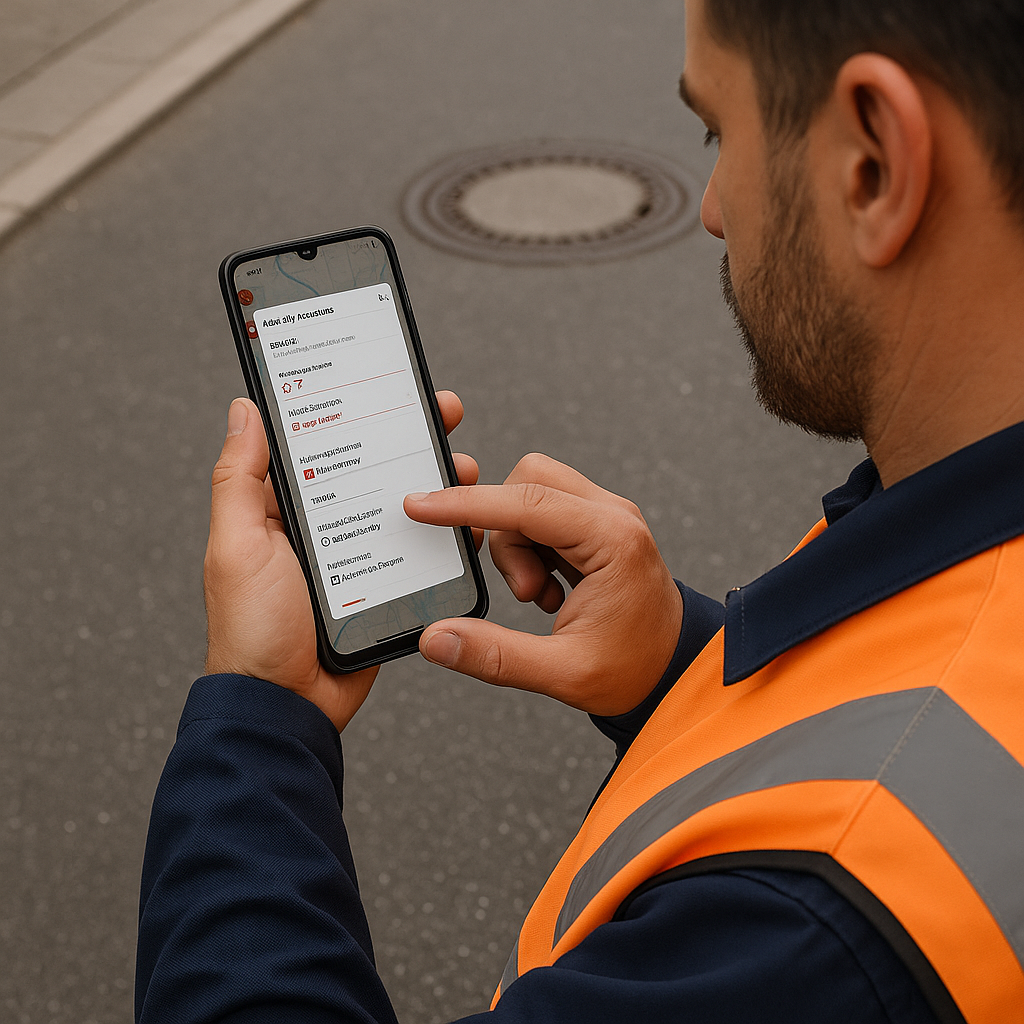 Mitarbeiter dokumentiert Schacht direkt in der App