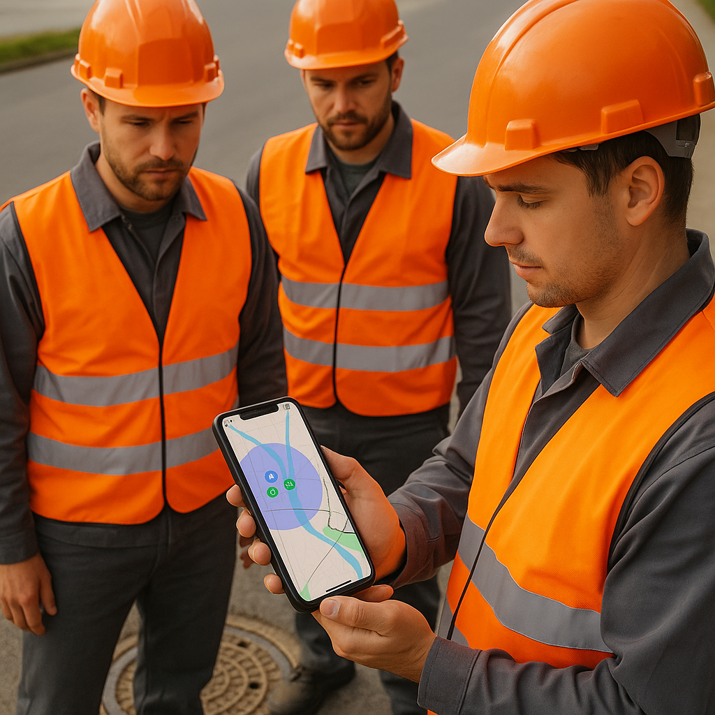 Team in Warnwesten plant Einsatz mit Captis App